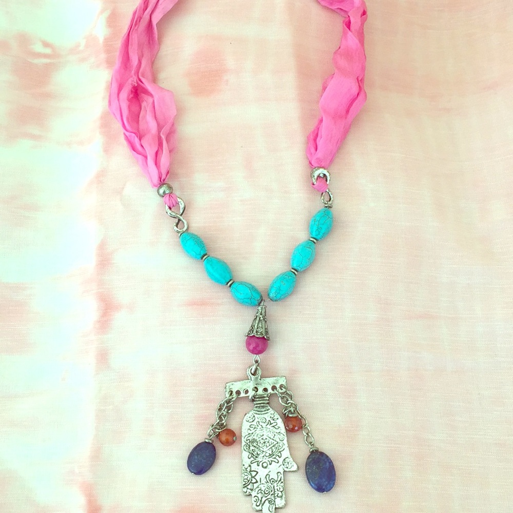 Vintage Turkish silk and turquoise necklace 🧿🧿
